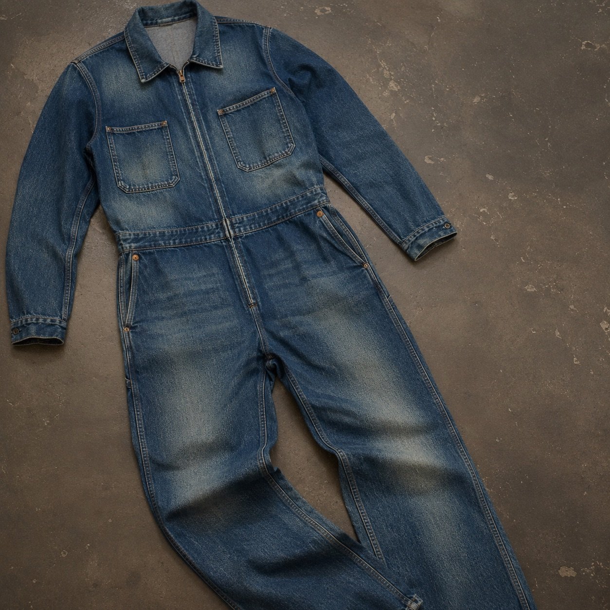 Silver Denim Boilersuit — Dungarees by YOON SYM. close detail of the fabric and finish.