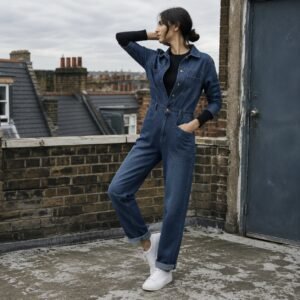 Silver Denim Boilersuit — Dungarees by YOON SYM. worn by a model.