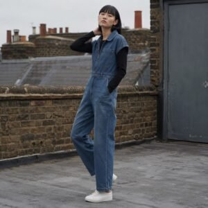 Silver Denim Boilersuit — Dungarees by YOON SYM. worn by a model.