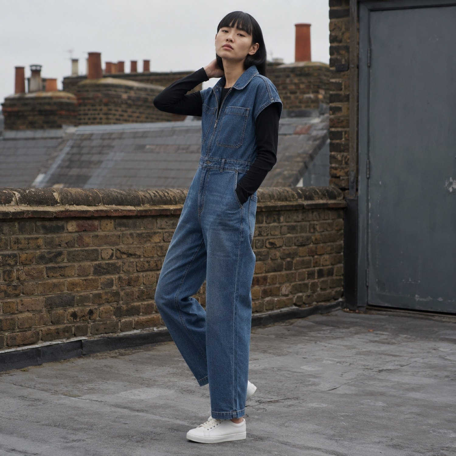 Silver Denim Boilersuit — Dungarees by YOON SYM. worn by a model.