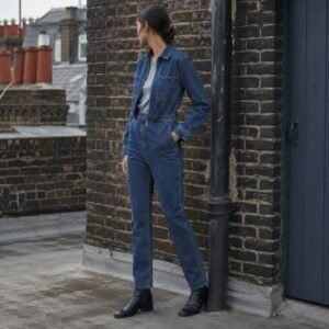 Silver Denim Boilersuit — Dungarees by YOON SYM. worn by a model.