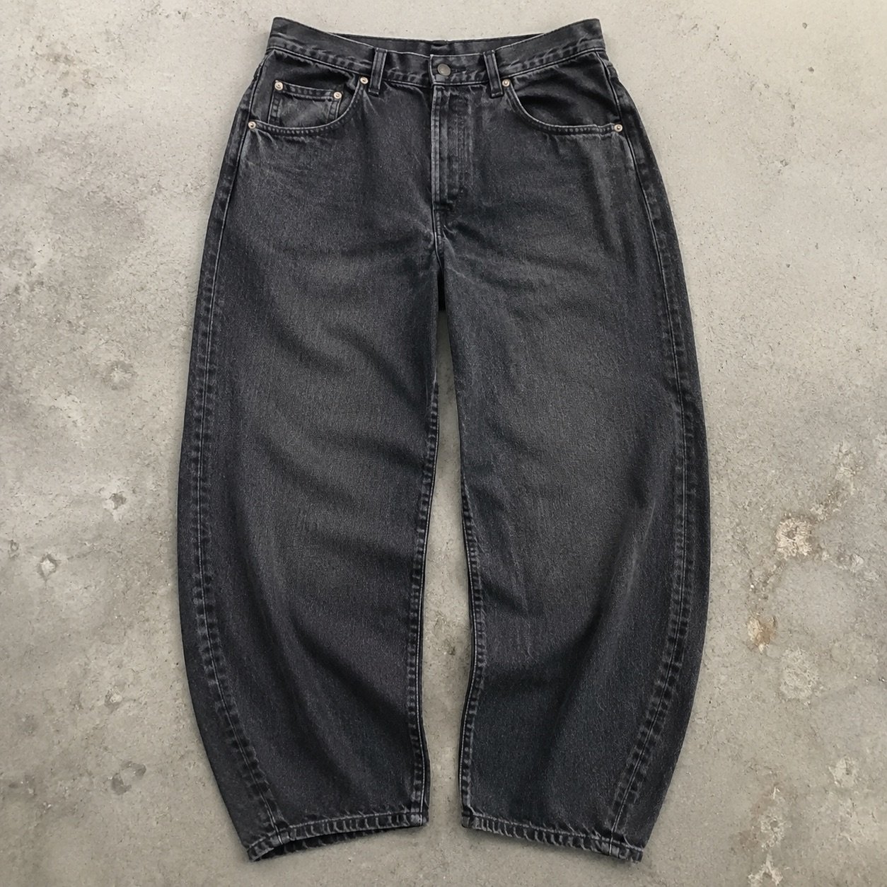 Carnaby Barrel Leg Jean — Jeans by YOON SYM. close detail of the fabric and finish.
