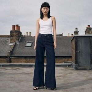Golden Wide Leg Jean — Jeans by YOON SYM. worn by a model.
