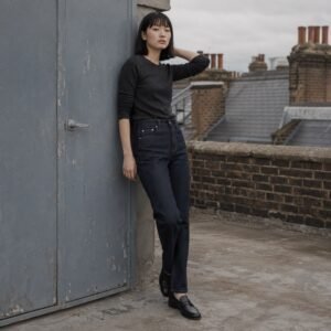 Silver High Rise Straight Jean — Jeans by YOON SYM. worn by a model.