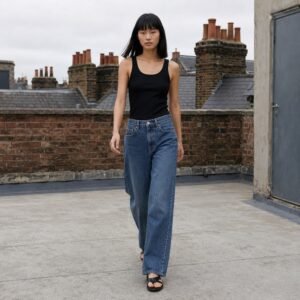 Denman Wide Leg Jean — Jeans by YOON SYM. worn by a model.