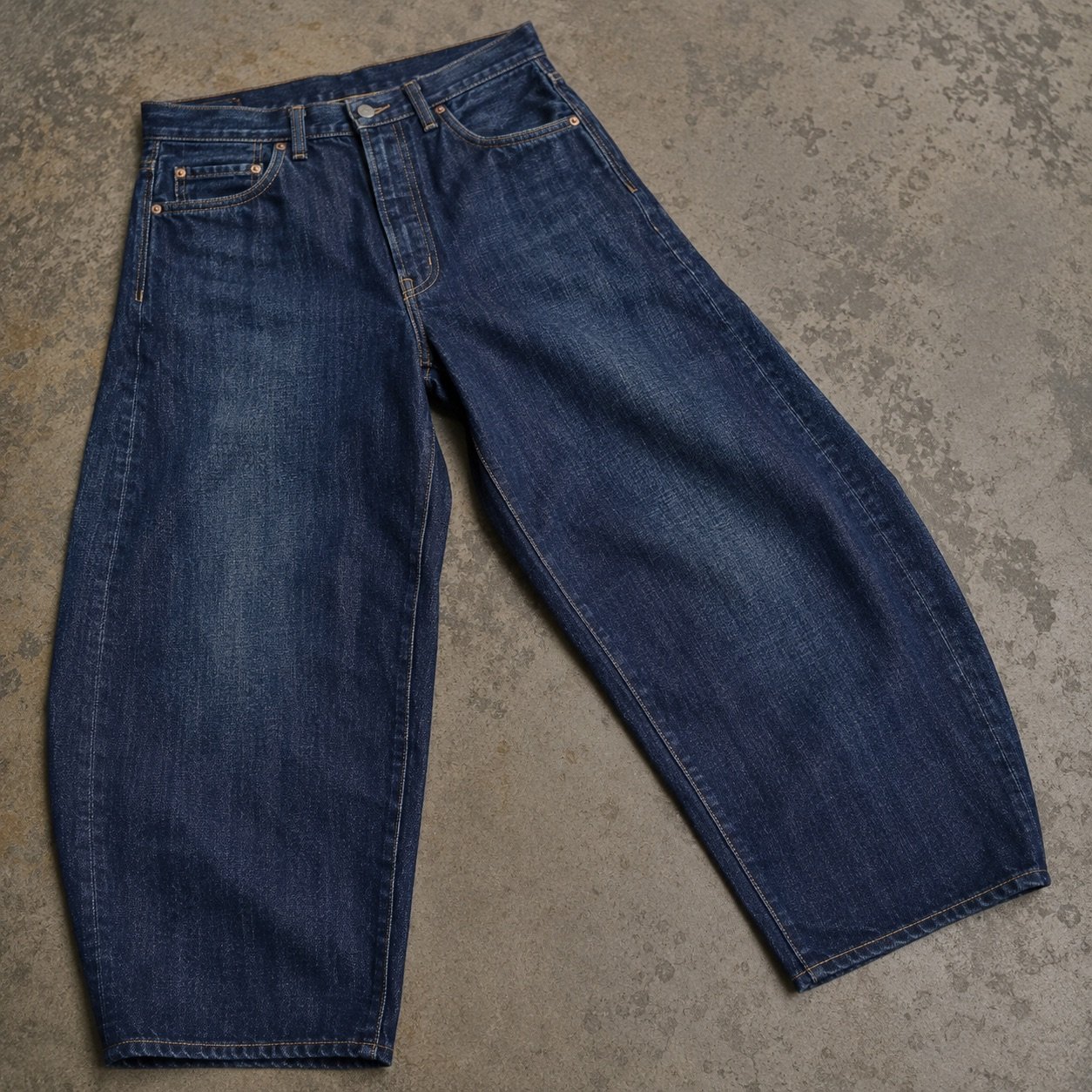 Soho Barrel Leg Jean — Jeans by YOON SYM. close detail of the fabric and finish.