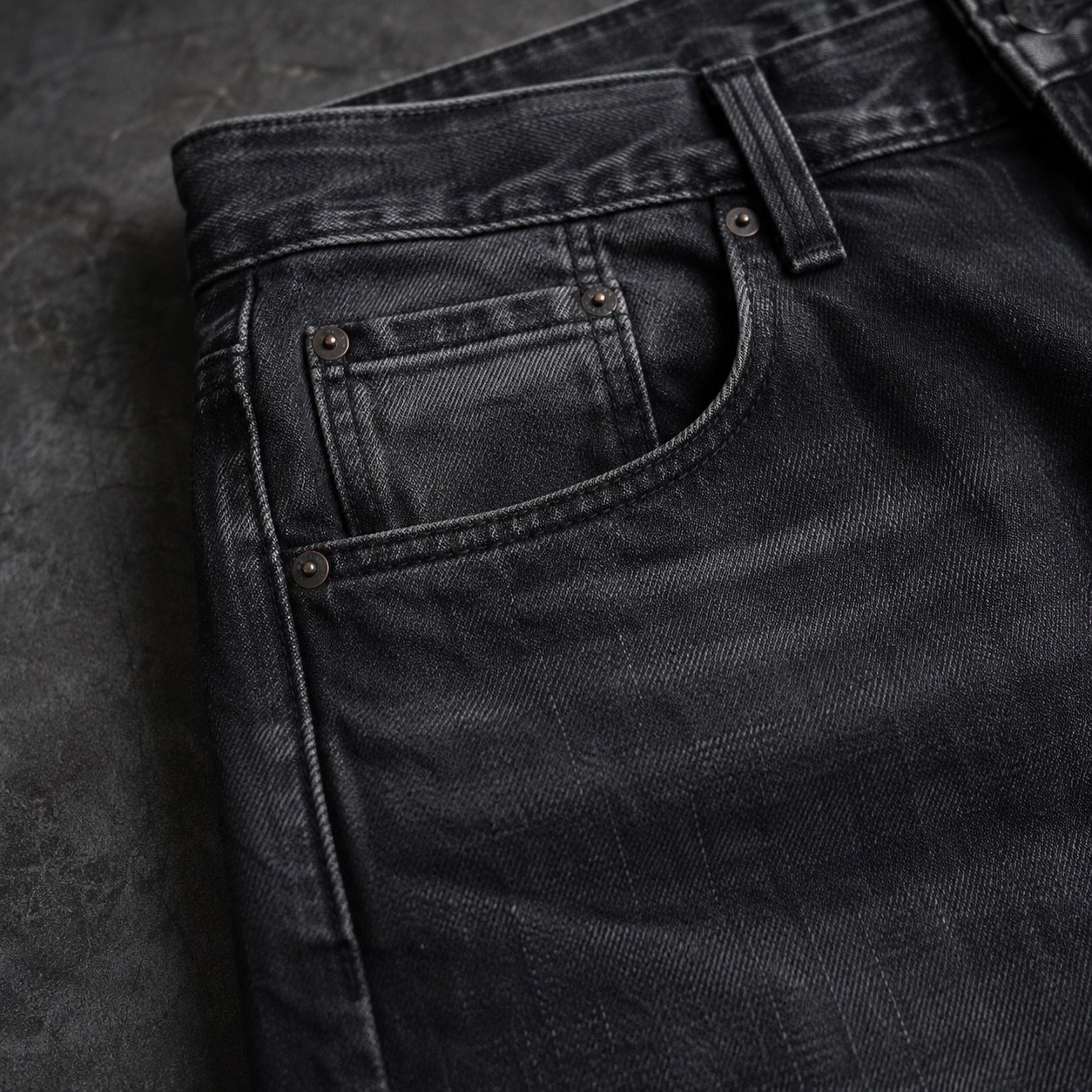Argyll Cropped Straight Jean — Jeans by YOON SYM. close detail of the fabric and finish.