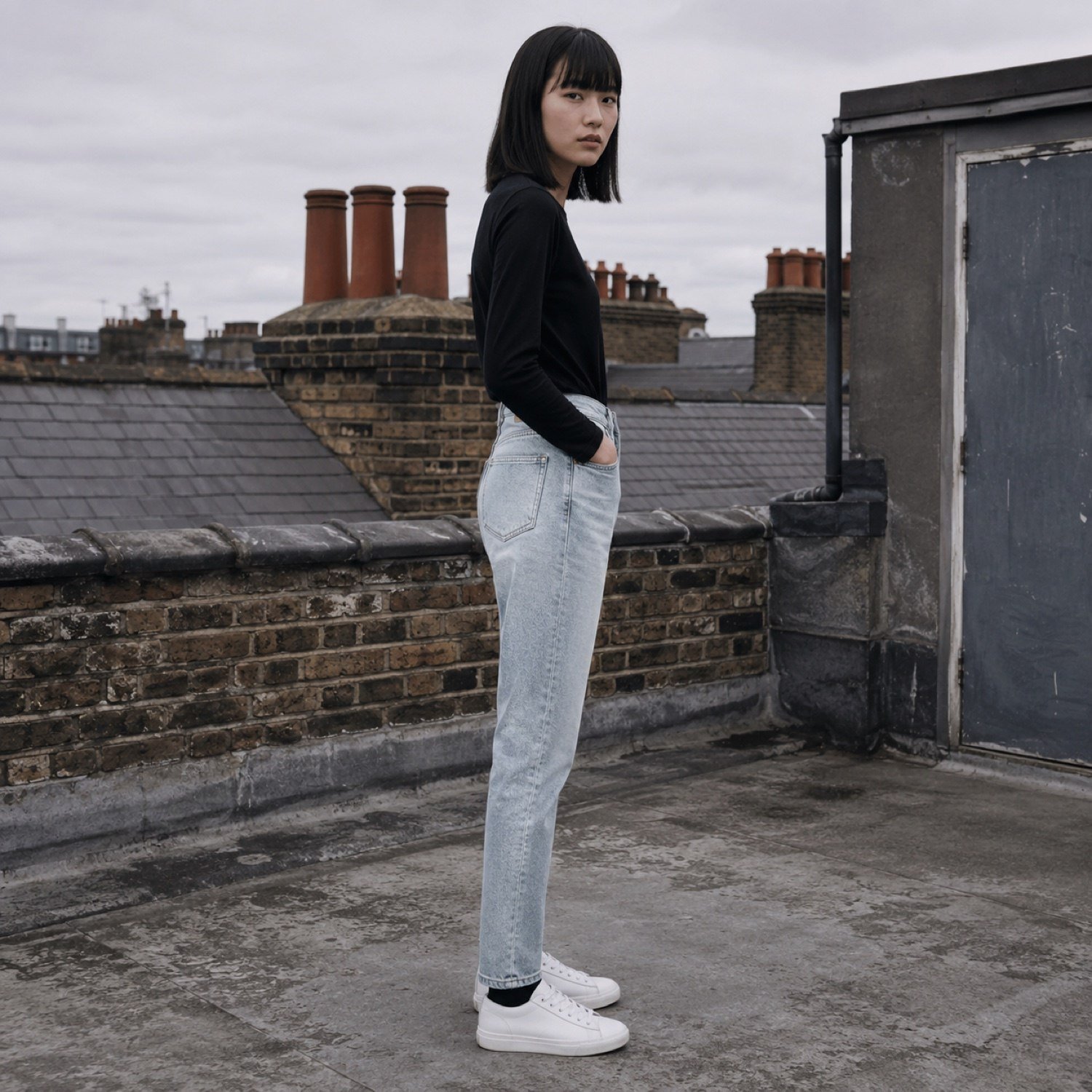 Poland Slim Tapered Jean — Jeans by YOON SYM. worn by a model, side view.
