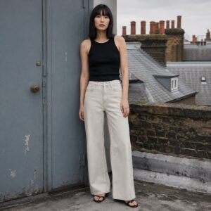 Golden Wide Leg Jean — Jeans by YOON SYM. worn by a model.