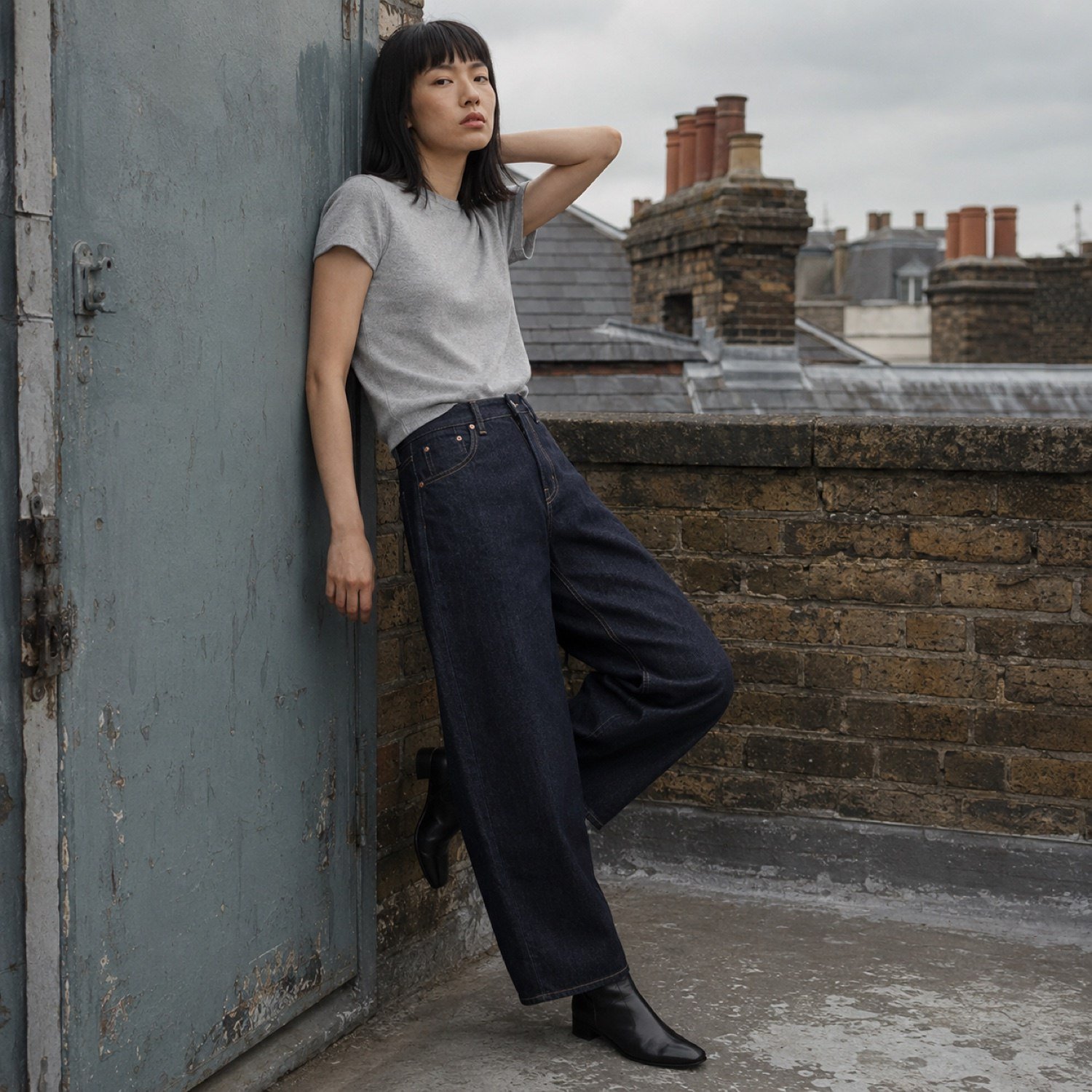 Silver Barrel Leg Jean — Jeans by YOON SYM. worn by a model.