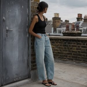Warwick Barrel Leg Jean — Jeans by YOON SYM. worn by a model.