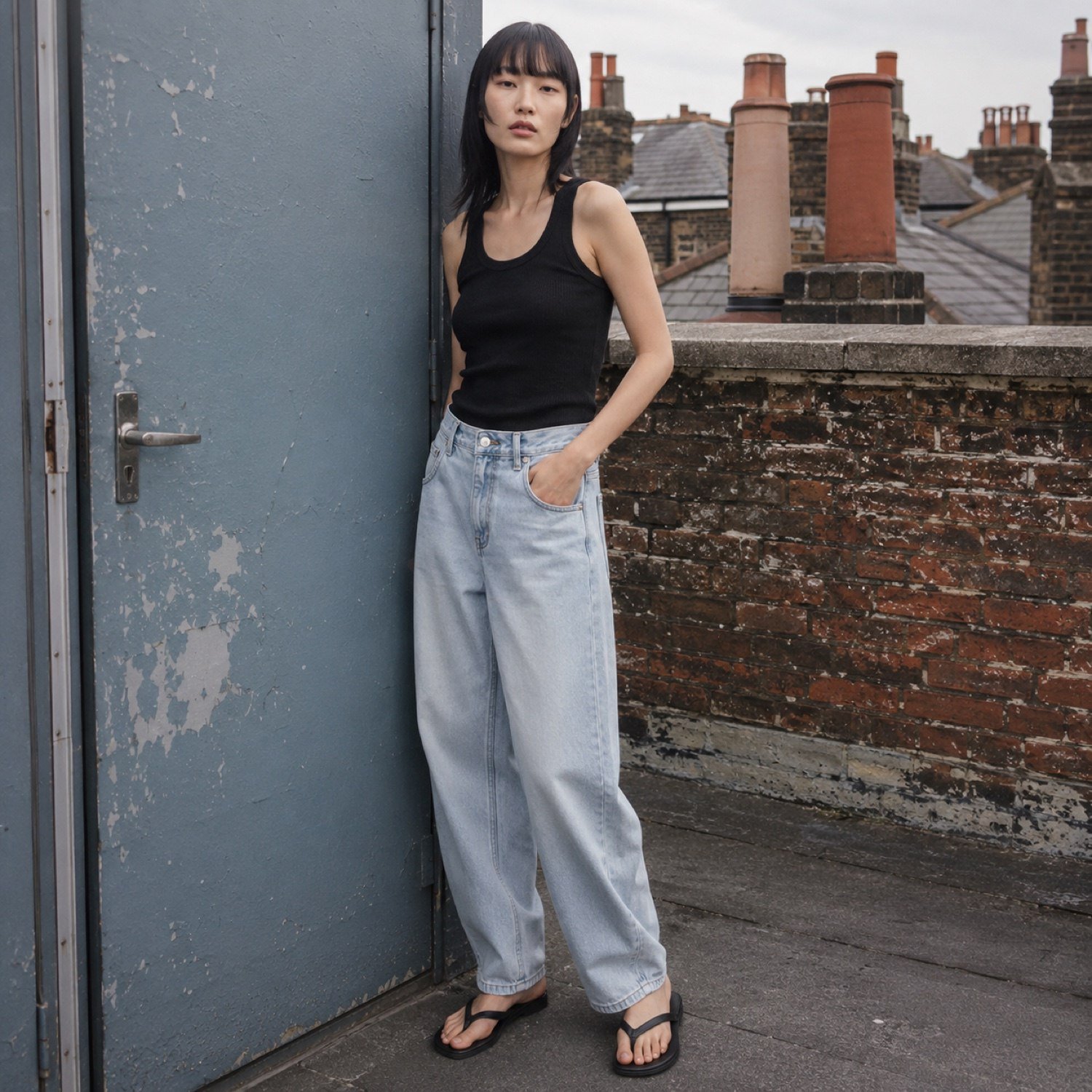Warwick Barrel Leg Jean — Jeans by YOON SYM. worn by a model.