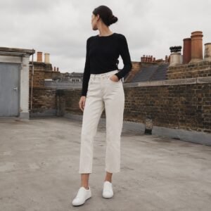 Foubert Cropped Straight Jean — Jeans by YOON SYM. worn by a model.