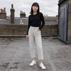 Foubert Cropped Straight Jean — Jeans by YOON SYM. worn by a model.