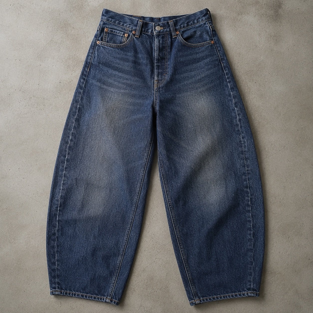 Soho Barrel Leg Jean — Jeans by YOON SYM. close detail of the fabric and finish.