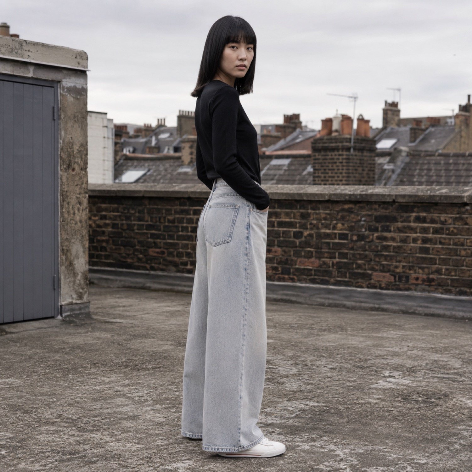 Argyll Wide Leg Jean — Jeans by YOON SYM. worn by a model, side view.