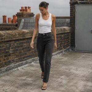 Bridle High Rise Straight Jean — Jeans by YOON SYM. worn by a model.