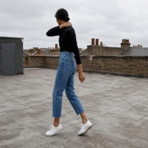 Kingly Cropped Straight Jean — Jeans by YOON SYM. worn by a model.