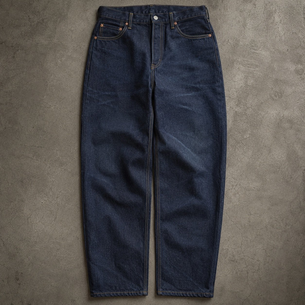 Carnaby Barrel Leg Jean — Jeans by YOON SYM. close detail of the fabric and finish.