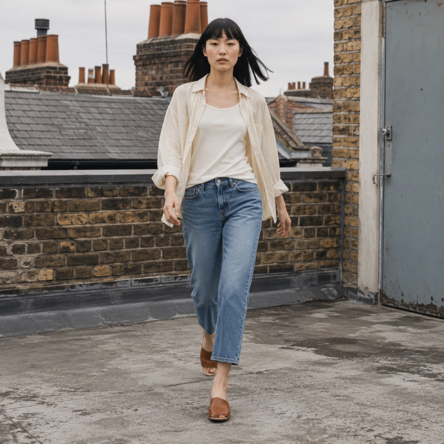 Golden Cropped Straight Jean — Jeans by YOON SYM. worn by a model.