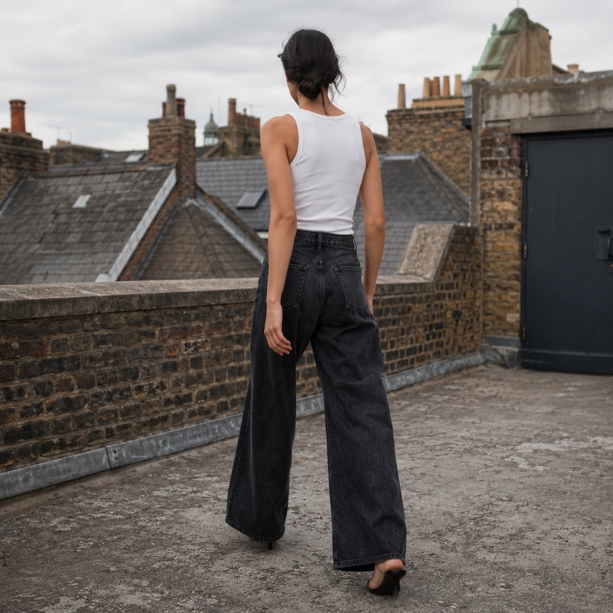 Silver Wide Leg Jean — Jeans by YOON SYM. worn by a model, side view.