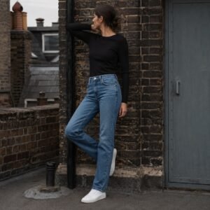 Lexington High Rise Straight Jean — Jeans by YOON SYM. worn by a model.