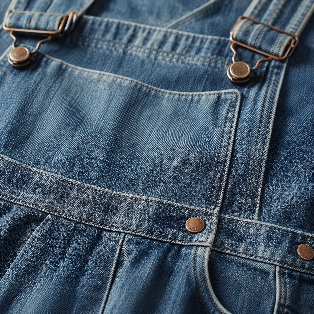 Kingly Denim Pinafore Dress — Skirts & Dresses by YOON SYM. close detail of the fabric and finish.