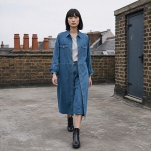 Foubert Denim Shirt Dress — Skirts & Dresses by YOON SYM. worn by a model.