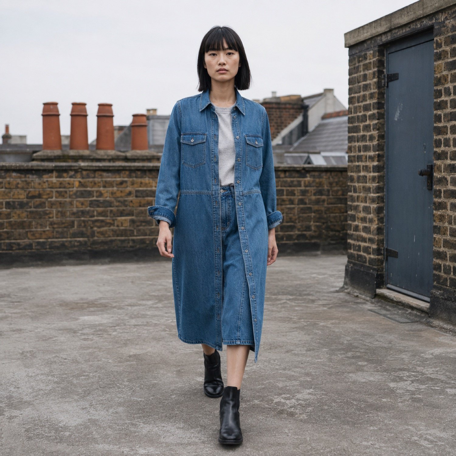 Foubert Denim Shirt Dress — Skirts & Dresses by YOON SYM. worn by a model.