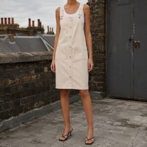 Denman Denim Pinafore Dress — Skirts & Dresses by YOON SYM. worn by a model.
