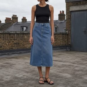 Berwick A-Line Denim Skirt — Skirts & Dresses by YOON SYM. worn by a model.