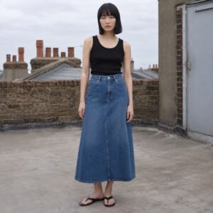 Berwick A-Line Denim Skirt — Skirts & Dresses by YOON SYM. worn by a model.