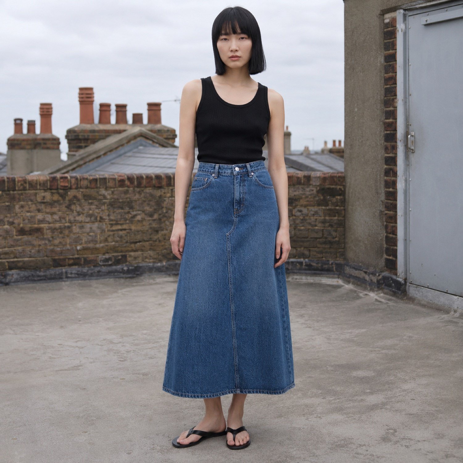 Berwick A-Line Denim Skirt — Skirts & Dresses by YOON SYM. worn by a model.