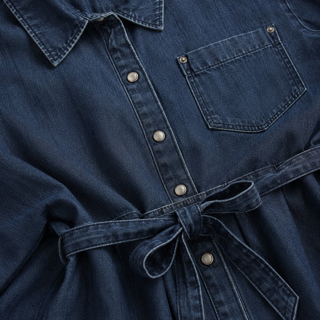 Marshall Denim Shirt Dress — Skirts & Dresses by YOON SYM. close detail of the fabric and finish.