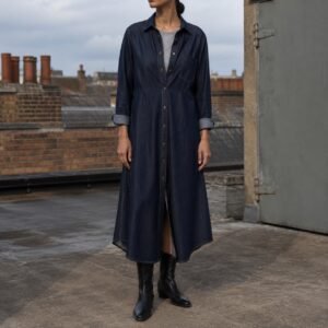Marshall Denim Shirt Dress — Skirts & Dresses by YOON SYM. worn by a model.