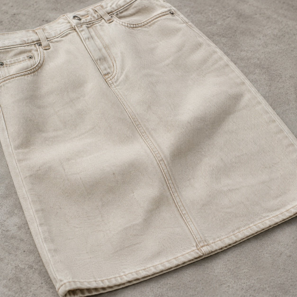 Silver Midi Denim Skirt — Skirts & Dresses by YOON SYM. close detail of the fabric and finish.