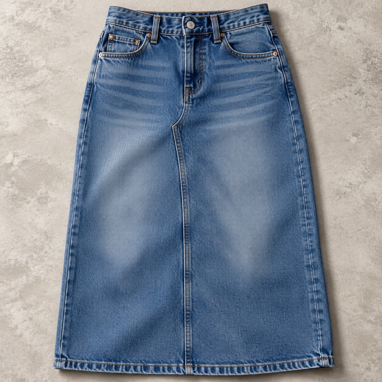 Beak Midi Denim Skirt — Skirts & Dresses by YOON SYM. close detail of the fabric and finish.