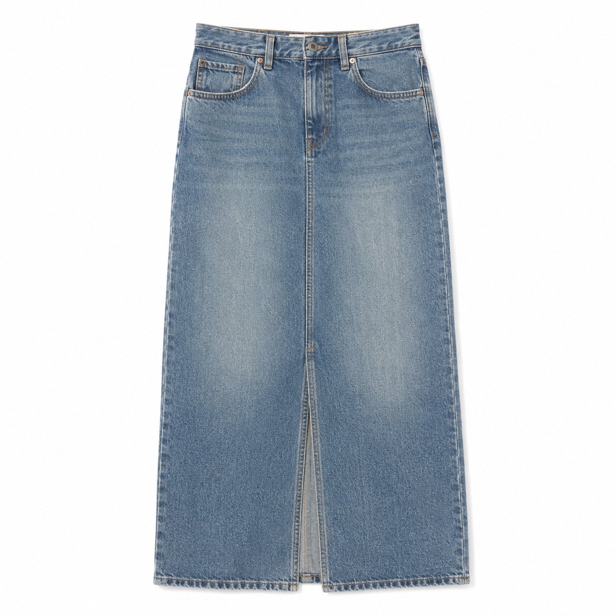 Beak Midi Denim Skirt — Skirts & Dresses by YOON SYM. product photograph on a white background.