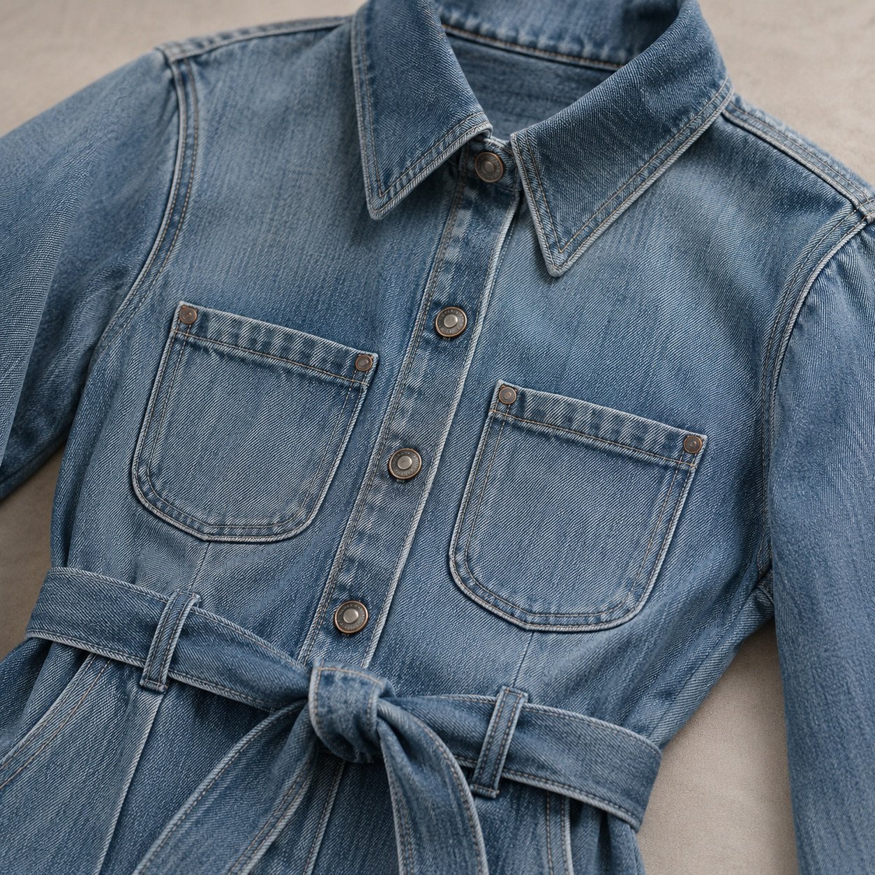 Bridle Denim Shirt Dress — Skirts & Dresses by YOON SYM. close detail of the fabric and finish.