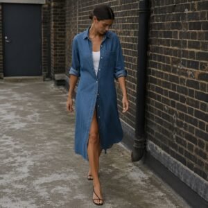 Bridle Denim Shirt Dress — Skirts & Dresses by YOON SYM. worn by a model.