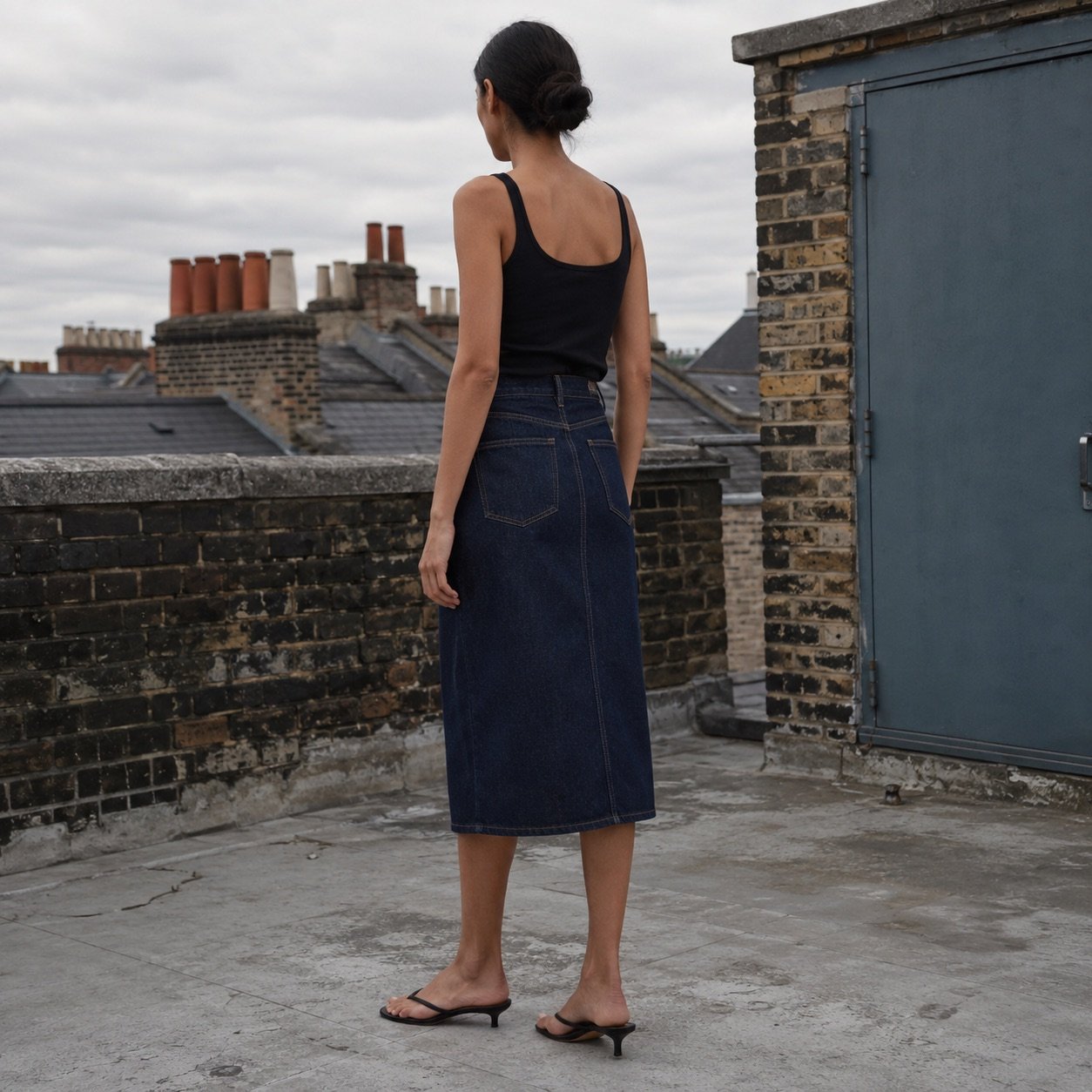 Poland Midi Denim Skirt — YOON SYM knitwear, product photograph