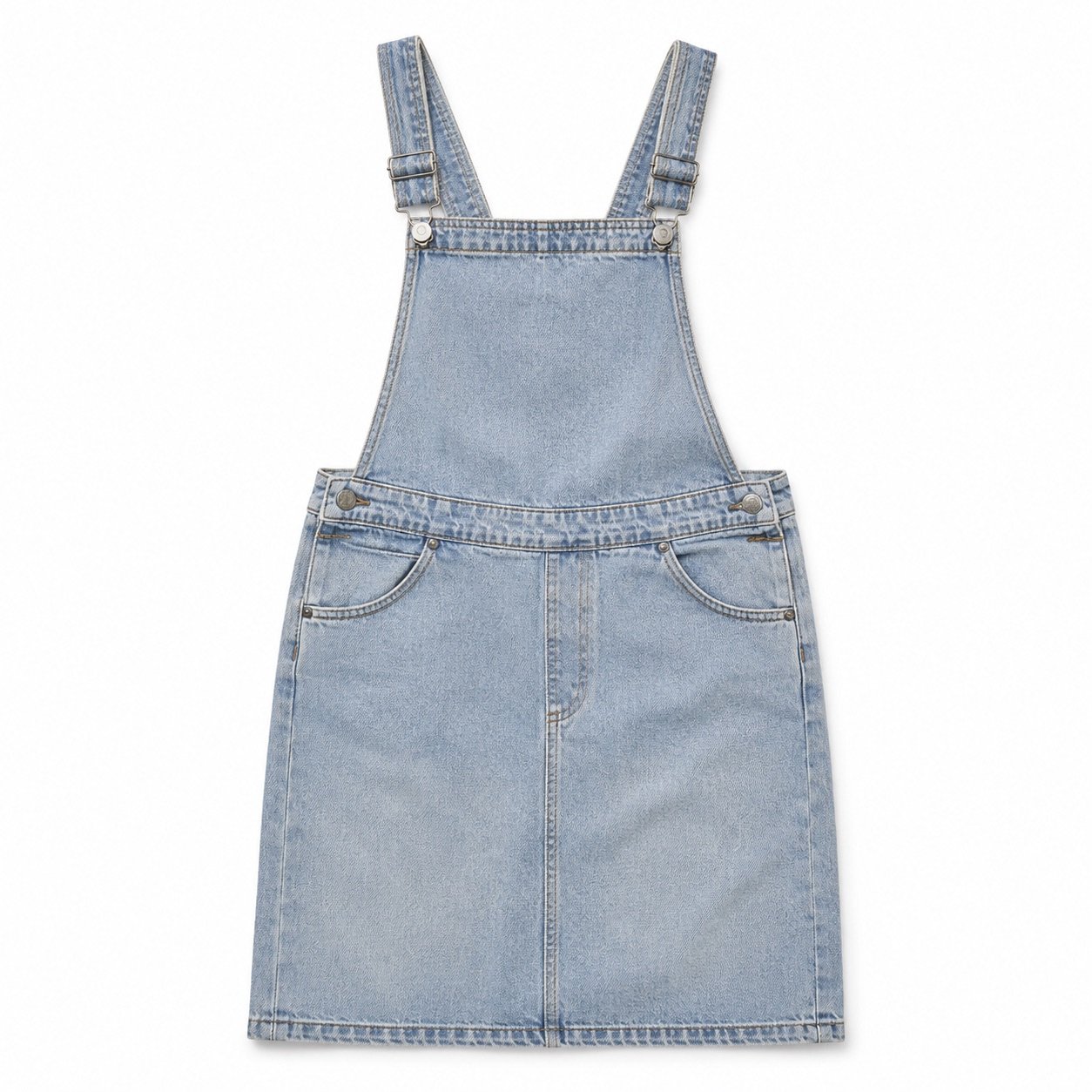 Kingly Denim Pinafore Dress — YOON SYM knitwear, product photograph