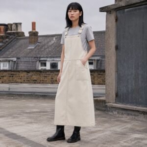 Kingly Denim Pinafore Dress — Skirts & Dresses by YOON SYM. worn by a model.