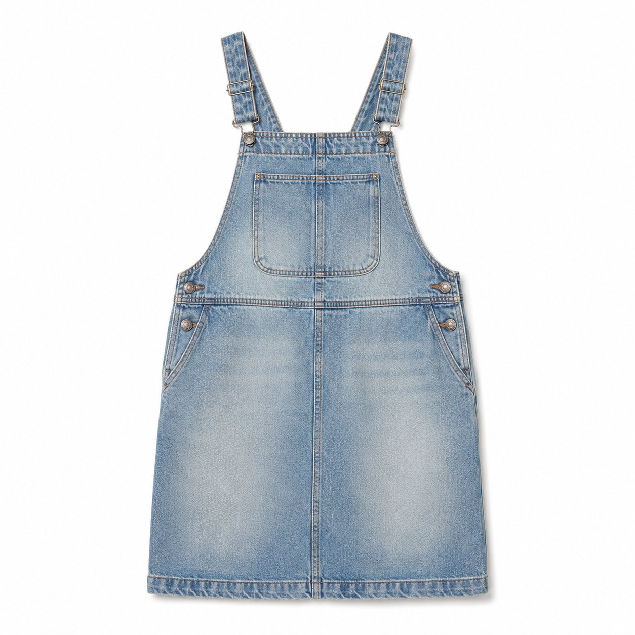 Ganton Denim Pinafore Dress — YOON SYM knitwear, product photograph
