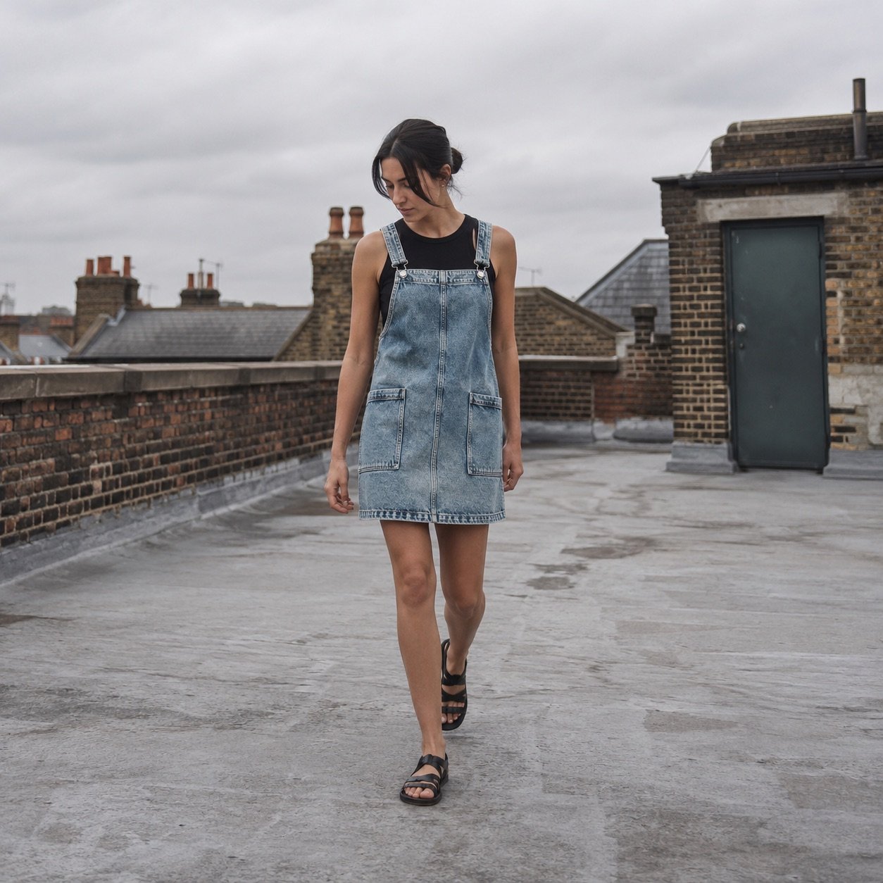Ganton Denim Pinafore Dress — YOON SYM knitwear, product photograph