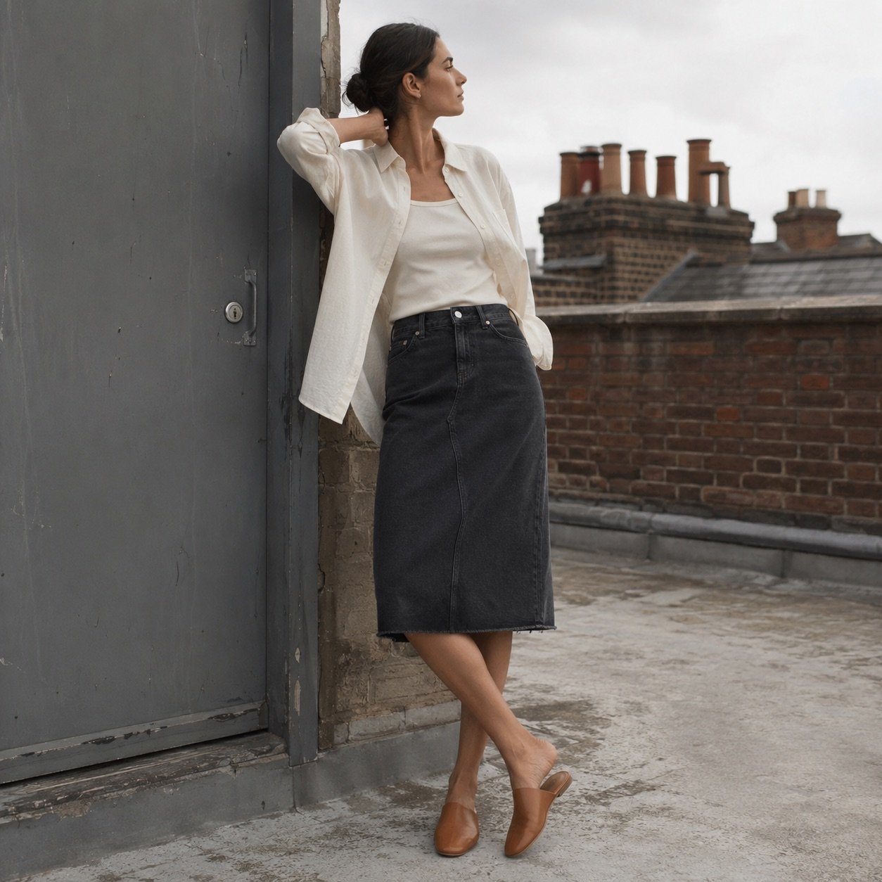 Foubert A-Line Denim Skirt — Skirts & Dresses by YOON SYM. worn by a model.