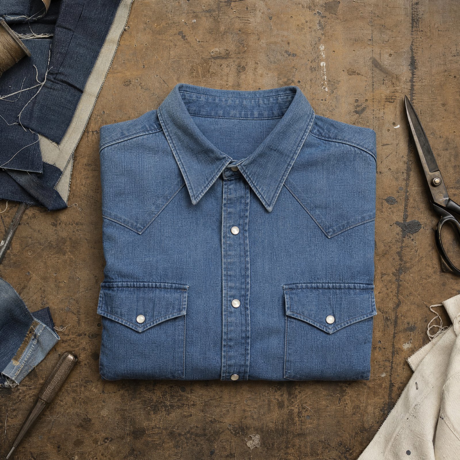 Folded denim shirts from the YOON SYM range