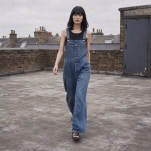 YOON SYM: Beak Wide Leg Dungarees, Dungarees, photographed on a model.