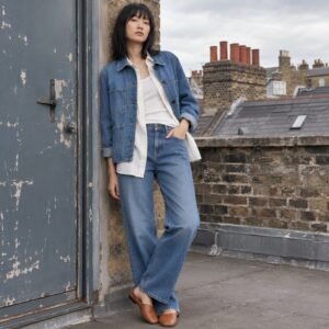 Warwick Denim Chore Jacket — Denim Jackets by YOON SYM. worn by a model.