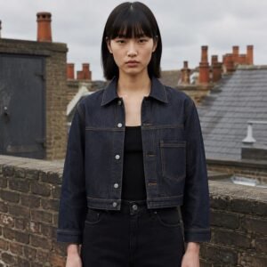 Carnaby Cropped Denim Jacket — Denim Jackets by YOON SYM. worn by a model.